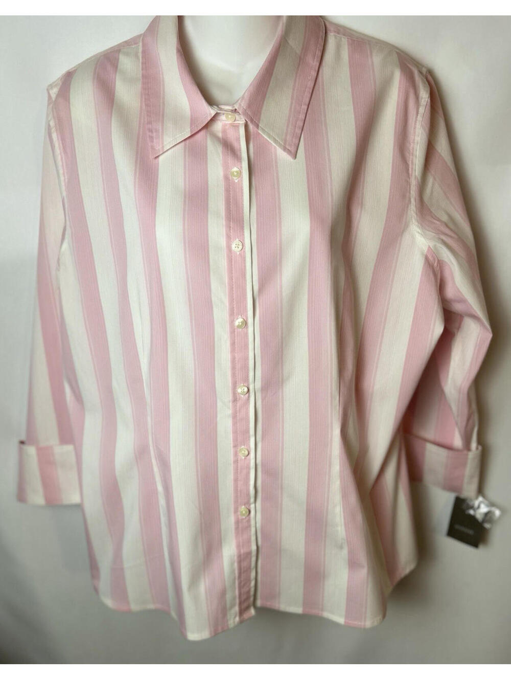 Merona Pink & White Striped Button-Up Blouse  Size XL  NWT